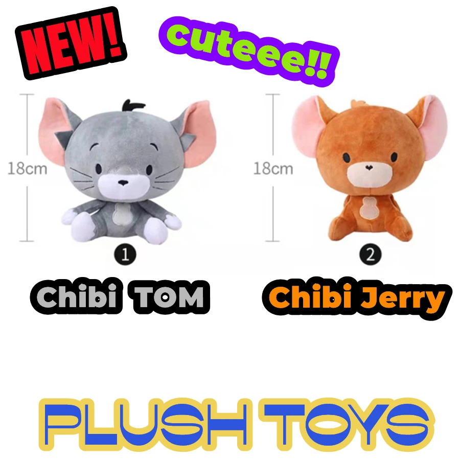 

Плюшевая игрушка Chibi Том и Джерри, Мультяшные фигурки из аниме-фильмов, милые Пышные плюшевые игрушки-животные, плюшевые куклы, игрушки для детей, подарок