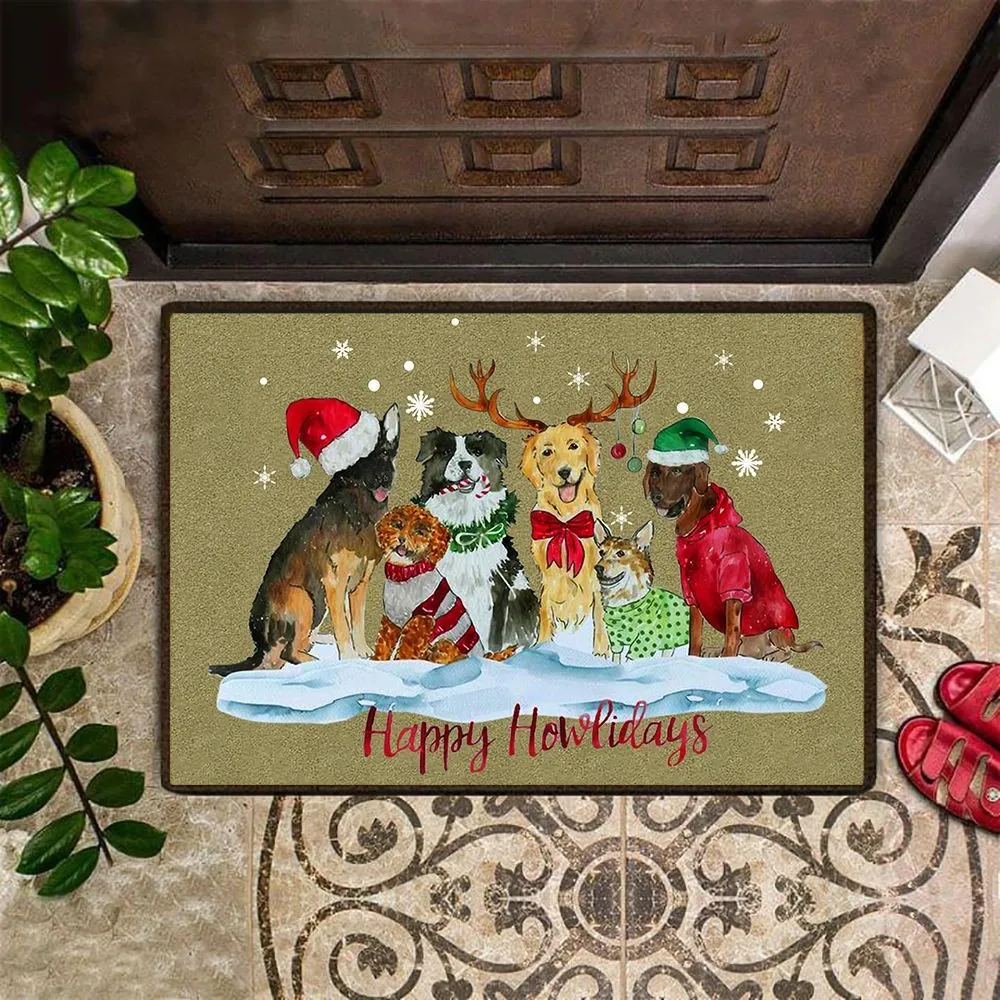 Напольный коврик HX Dog Happy Howlidays, домашний фланелевый Рождественский коврик для домашних собак, подарки для любителей собак
