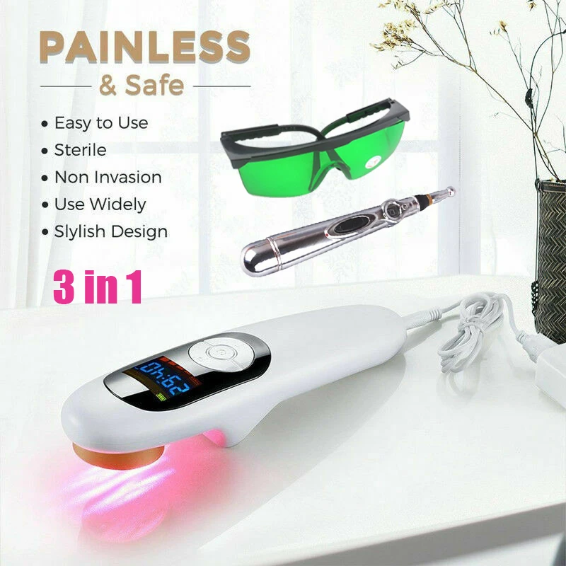 

LASTEK 3 в 1 650 нм ручное устройство для облегчения боли 3R лазерная терапия + защитные очки + электронные меридианы акупунктурная ручка