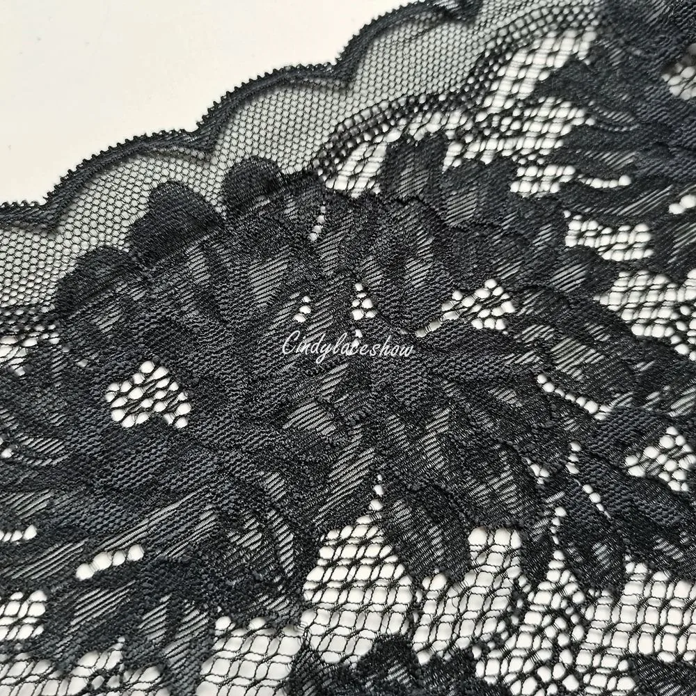 2 ярдов 21 см ширина Цветочная вышивка стрейч эластичная кружевная отделка черный