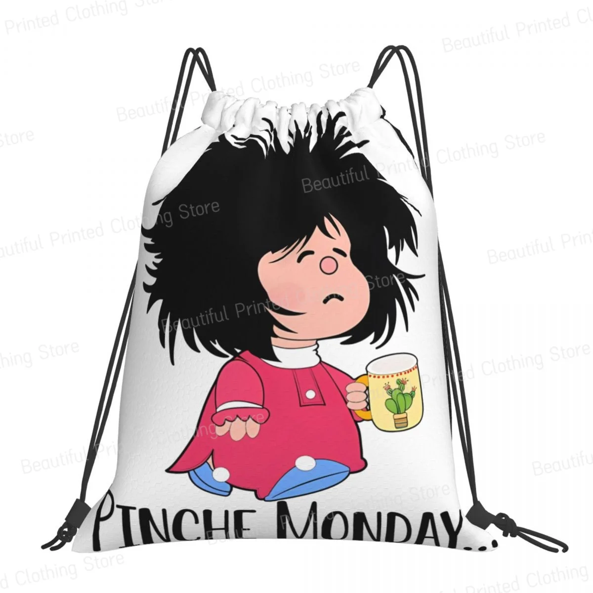 Рюкзак из полиэстера на шнурке сумки Pinche Monday забавная сумка Mafalda для хранения