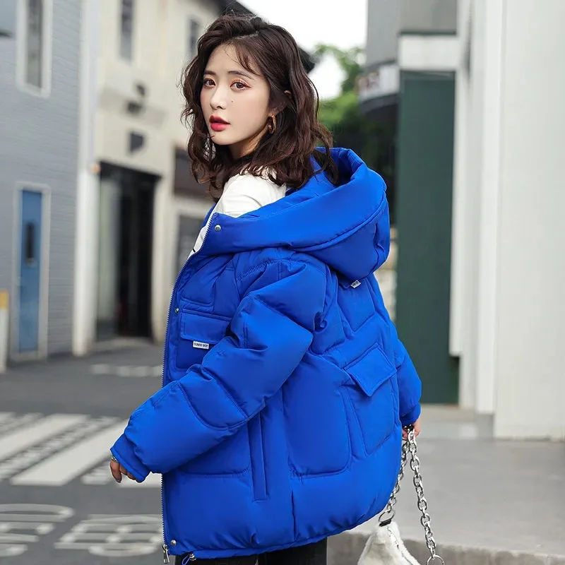 New Women Winter Jacket Parkas Long Sleeves Down Cotton Jackets Hooded Parka Female Short Casual Warm Student Coat Outwear