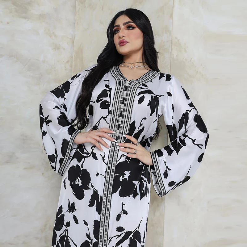 Eid Mubarak Abaya Muslim Woman Dubai 2022 Printed Plus Size Kaftan Moroccan Fashion Luxury Abayas Caftan Marocain Arabic Dress