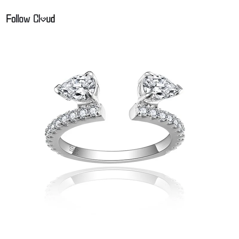 Фото Серебряные обручальные кольца Keep Yes Total 1.37ct 4*6мм с грушевидными муассанитами и бриллиантами для женщин, S925, наборные, в стиле вечности №1