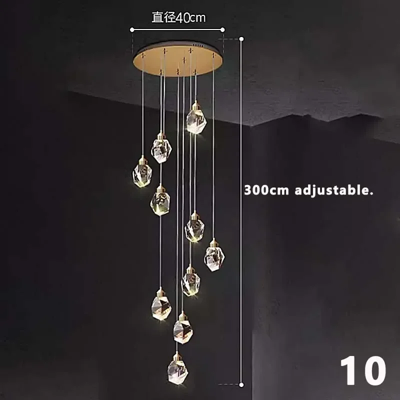 

Rotating staircase light, long pendant light, villa living room, ice crystal light, duplex building, large hanging light fixture