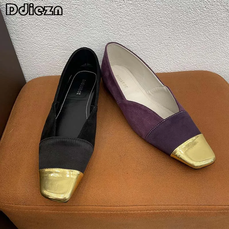 

Fashion 2023 Flats Boat Shoes For Women Slides Luxury Female Casual Footwear Shallow Summer Metal Square Toe Ladies Flats Shoes