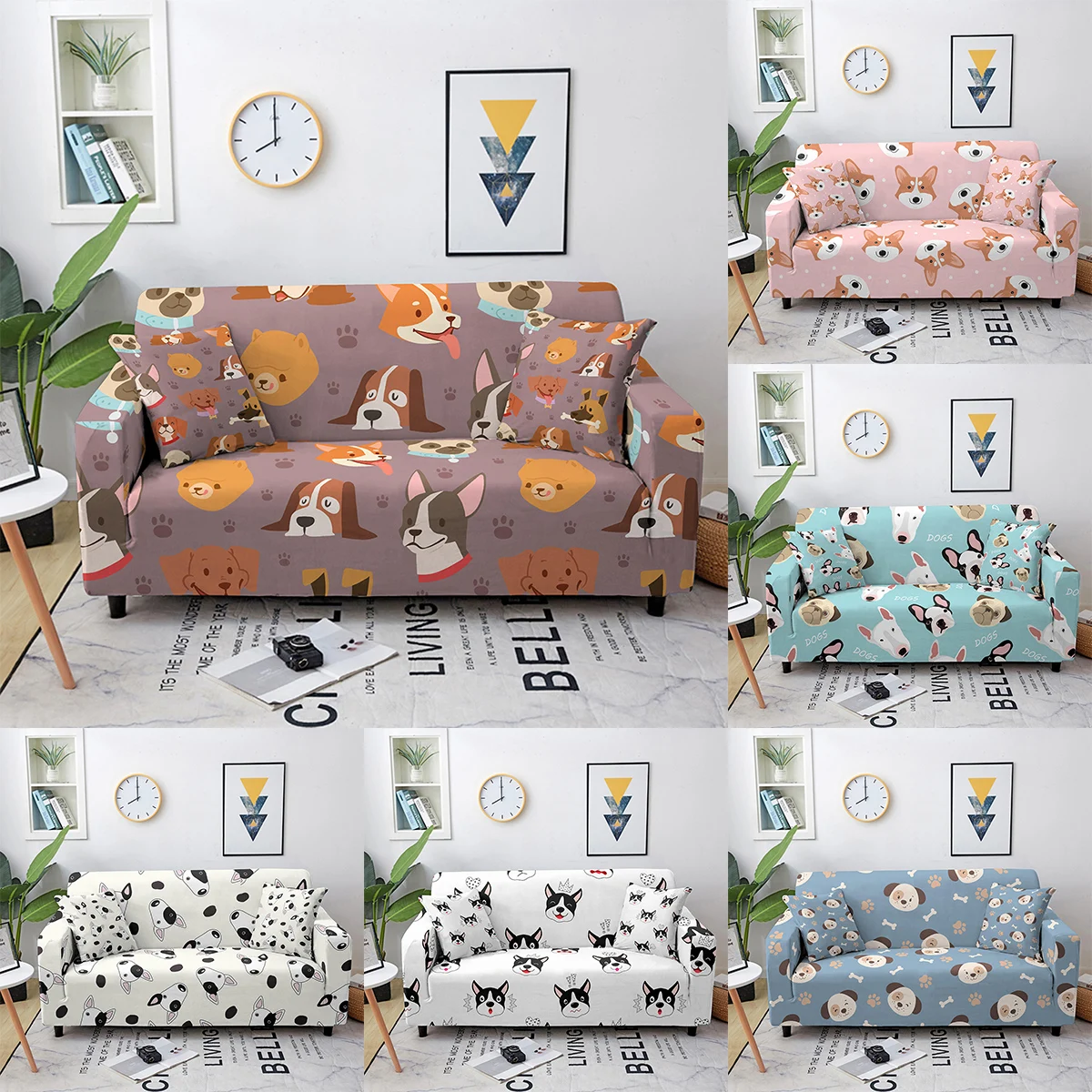 

Pet Dog Pattern Sofa Cover Spandex All-inclusive Couch Cover L Shape Section Corner Sectional Sofa Slipcover For Living Room
