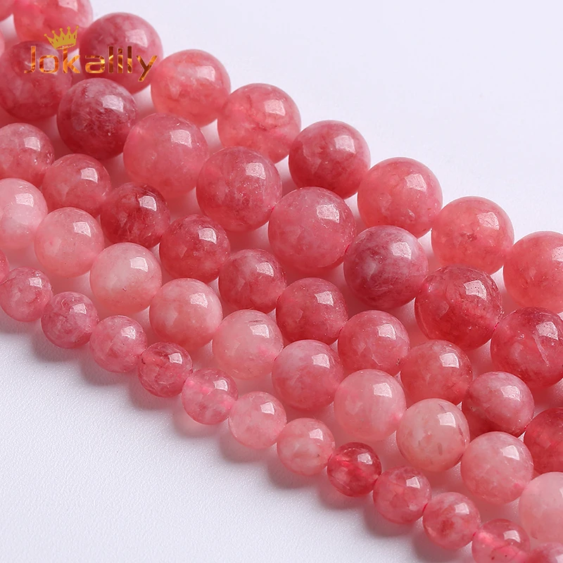 6 8 10mm Strawberry Quartz Jades Beads Natural Stone Round Loose Beads For Jewelry Making DIY Bracelet Necklace Accessories 15''