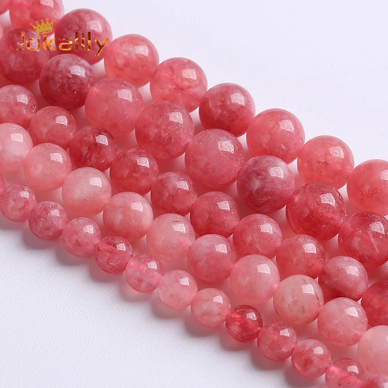 

6 8 10mm Strawberry Quartz Jades Beads Natural Stone Round Loose Beads For Jewelry Making DIY Bracelet Necklace Accessories 15''