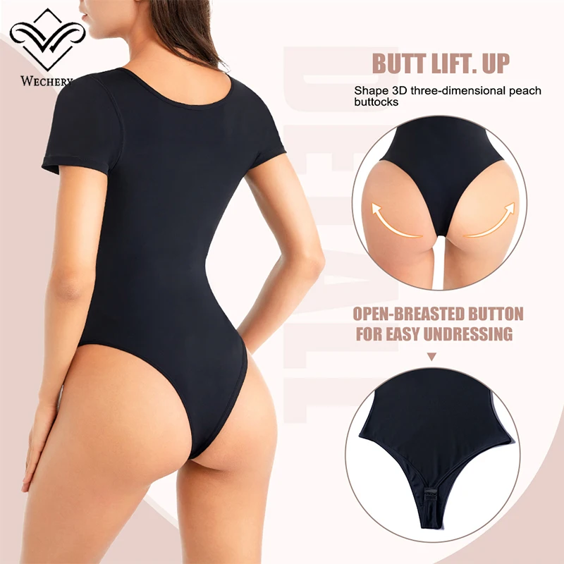 Black Skinny Bodysuit Short Sleeve Women Body Streetwear Sexy Bodycon Shapewear Top Stretch Waist Shaper