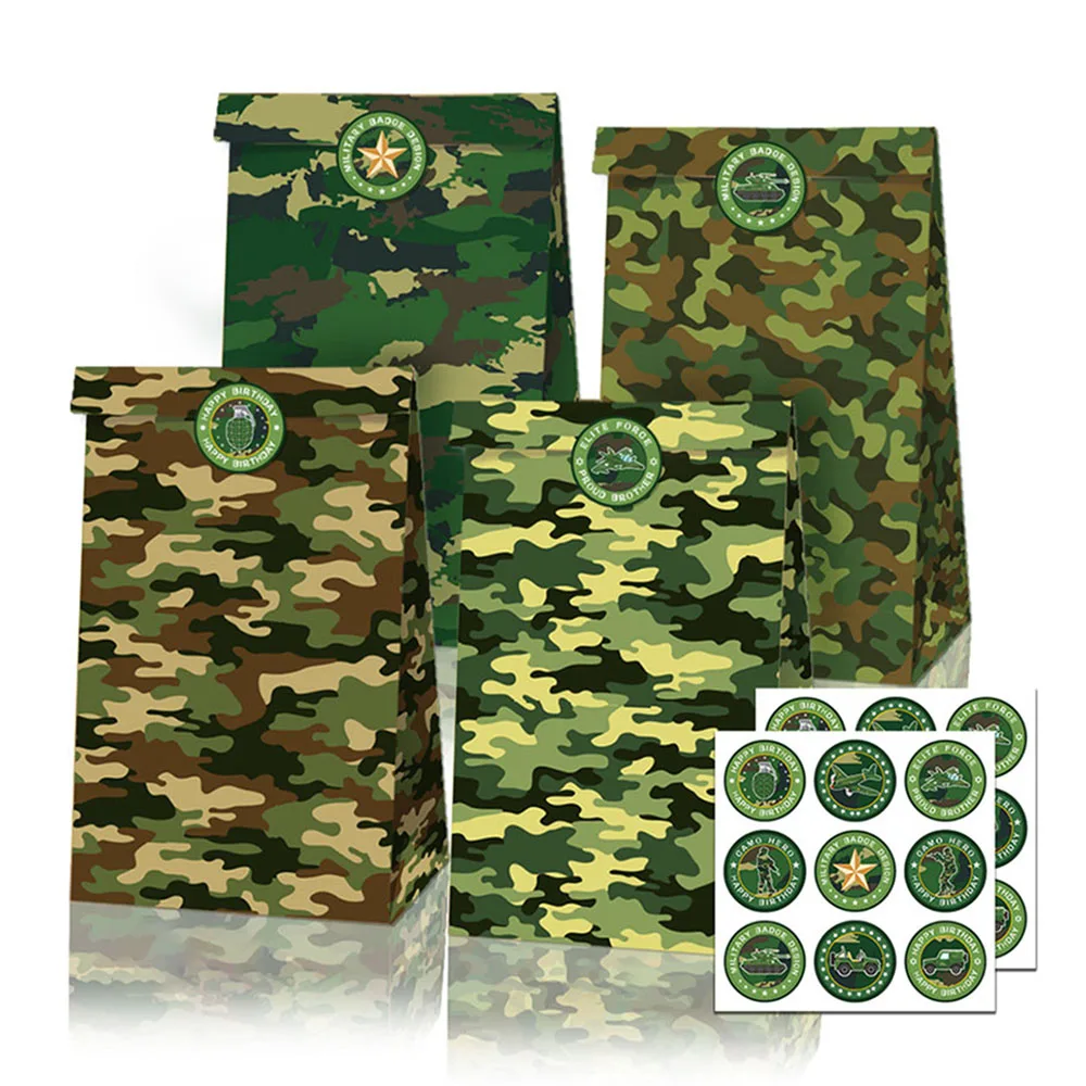 

30 шт., камуфляжные бумажные подарочные пакеты с наклейками