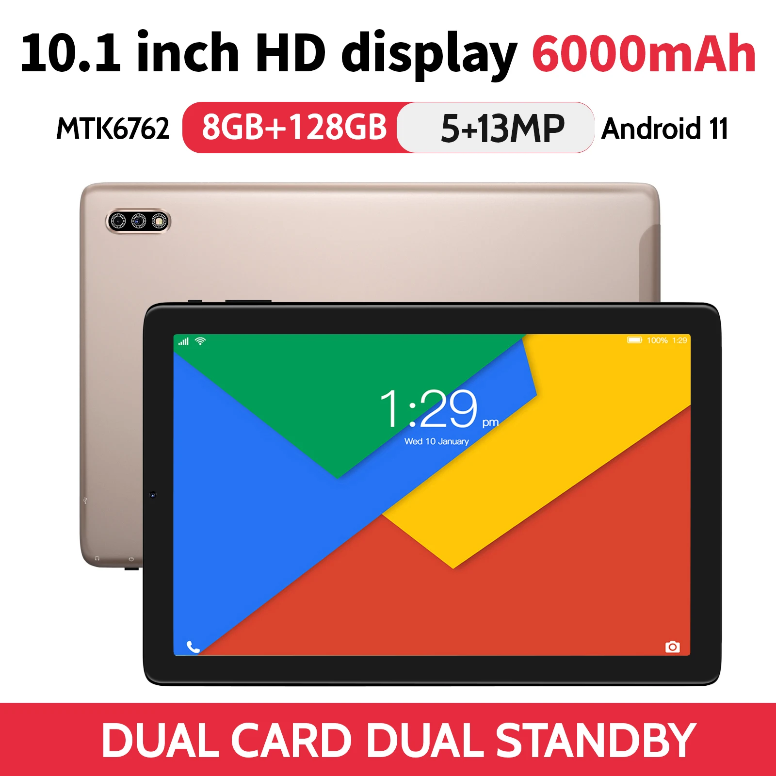 

10.1Inch Large Screen Pad 4G 5G Double SIM Hot Sales T10 6000mAh MTK6762 Wifi 512GB ROM Android 11 Google Play Race Tablet PC