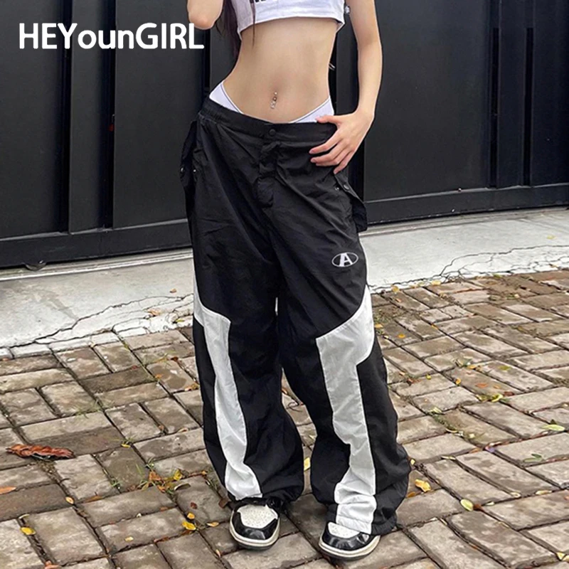

Повседневные женские спортивные брюки HEYounGIRL в Корейском стиле контрастных цветов с низкой посадкой и широкими штанинами модные базовые спортивные свободные штаны для бега