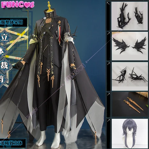 Косплей-костюм сарказ Банчи с логотипами игровых рыцарей, парик, головной убор, Униформа, черные рожки, нарукавники, серьги, перчатки, серые волосы, реквизит