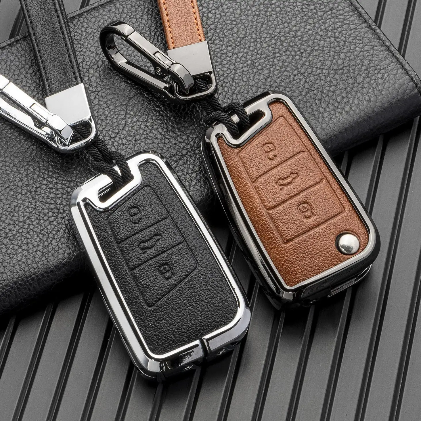 

Luxury Leather Car Key Case Cover Fob Holder for For Volkswagen VW Golf7 Mk7 Seat Ibiza Leon FR 2 Altea Aztec for Skoda Octavia