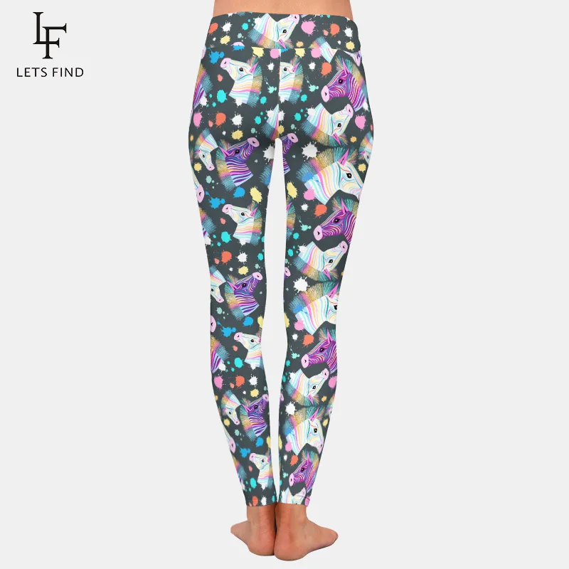 LETSFIND Super Soft Milk Silk Print 3D Colorful Portraits of Zebras Pattern High Waist Slim Fitness Women Leggings