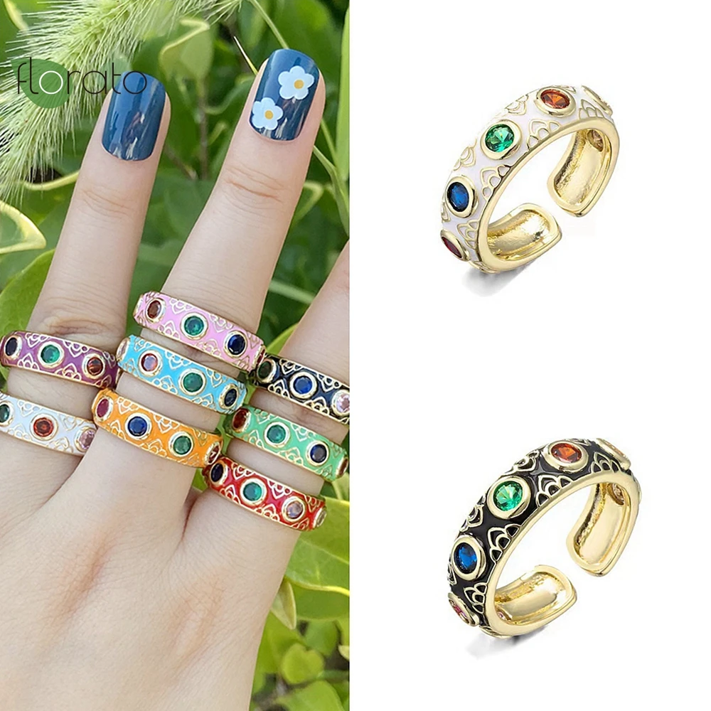 

Colorful Enamel Vintage 24K Gold Rings for Women Fashion Couple Ring Advanced Adjustable Mens Ring Party Jewelry Accessories