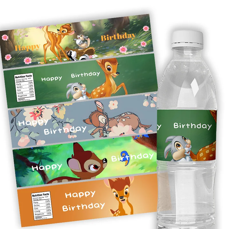 

24 шт. персонализированные диснеевские бутылки для воды для дня рождения Бэмби, этикетка на заказ, детский день рождения, стикервечерние для вечеринки в честь будущей мамы, Декор