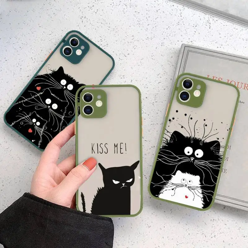 

Hand painted Black cat cute Phone Case matte transparent For iphone 14 11 12 13 plus mini x xs xr pro max cover