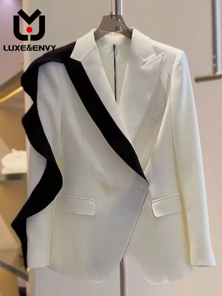

LUXE&ENVY Korean design stitching fashion Blazer women's early autumn 2023 new high-class top