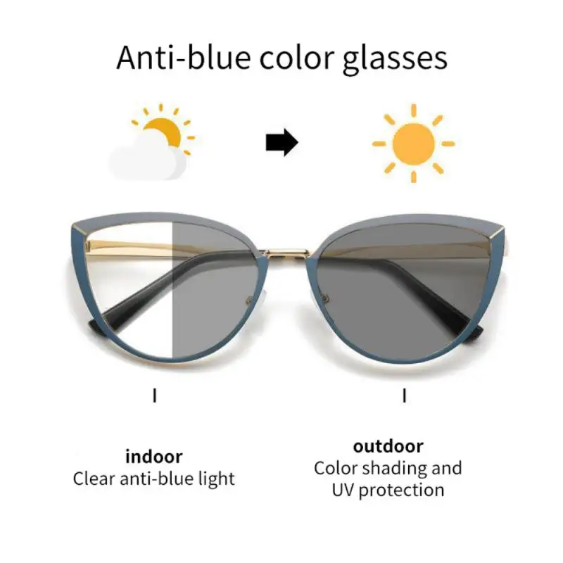 

Color Changing Sunglasses Cat Eye Vintage Sunglasses Designed Eyewear Ati-blue Light Glasses Automatic Color-changing Metal