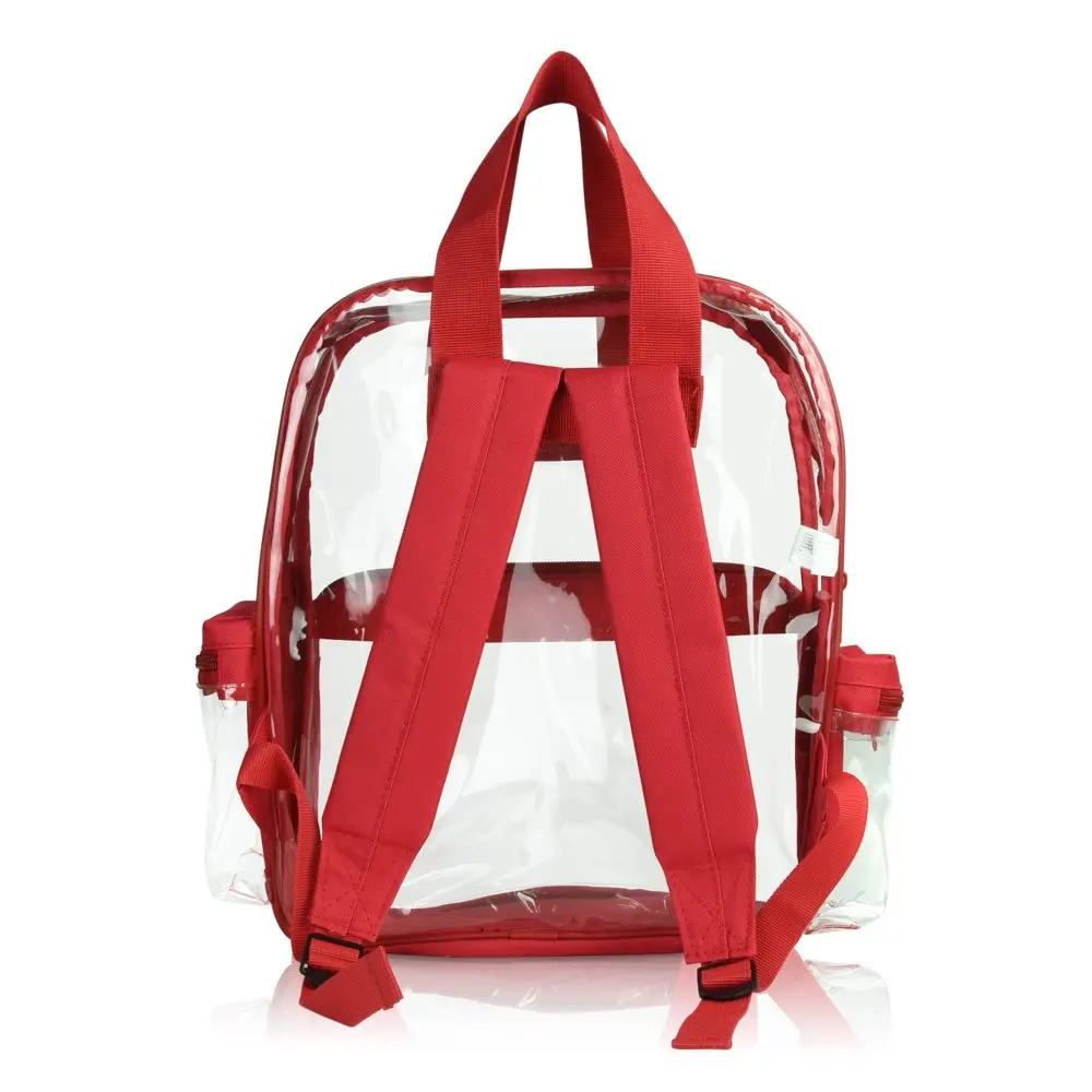 Small Clear Backpack Transparent PVC Security Security School Bag in Red