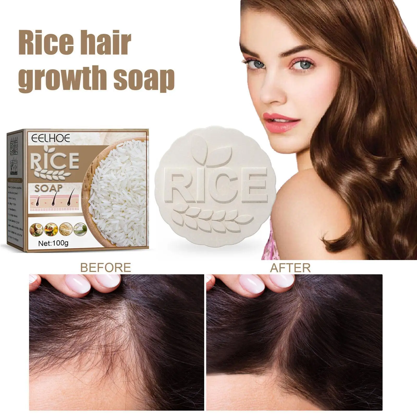 

Rice Handcrafted Soap Shampoo Anti Bar For Hair Natural Ingredients Soap For Hair Growth Split Dry Damaged Promotes Growth D7k7