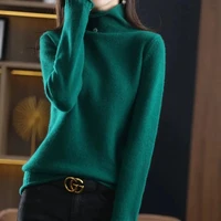 turtleneck sweater womens spring autumn new solid color button pullover fashion commuter bottoming knitted female clothing 411