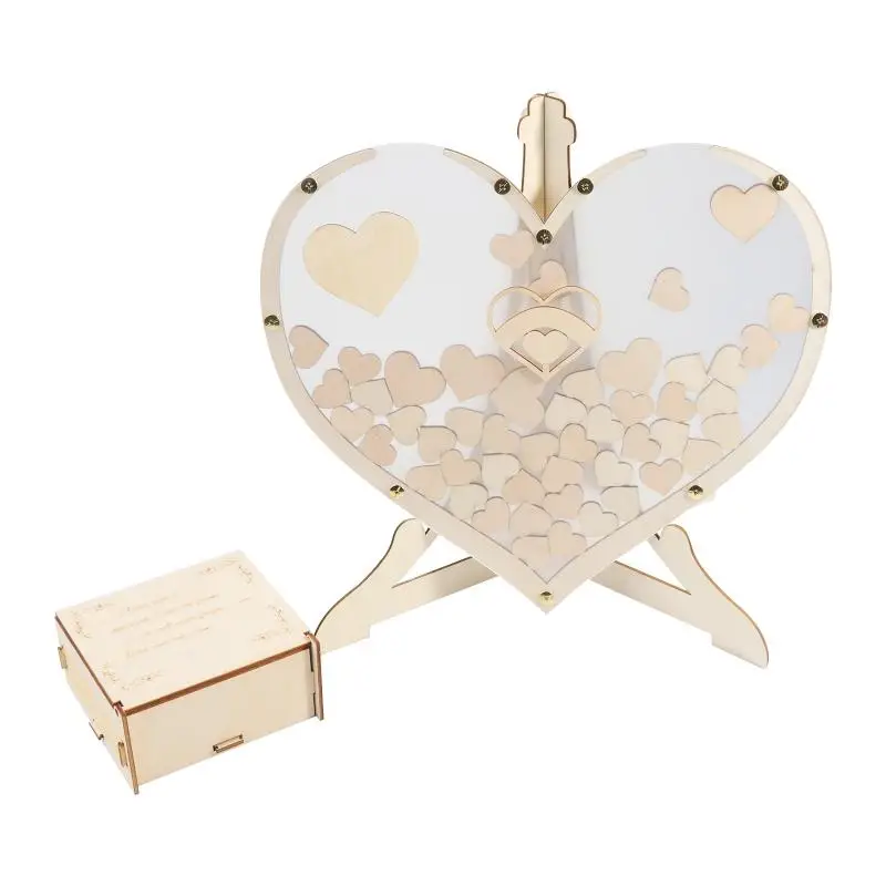 

Heart Shape Photo Holders Premium Wooden Visitor Book with Dropping Cards Ideal for Wedding Party Table Ornaments