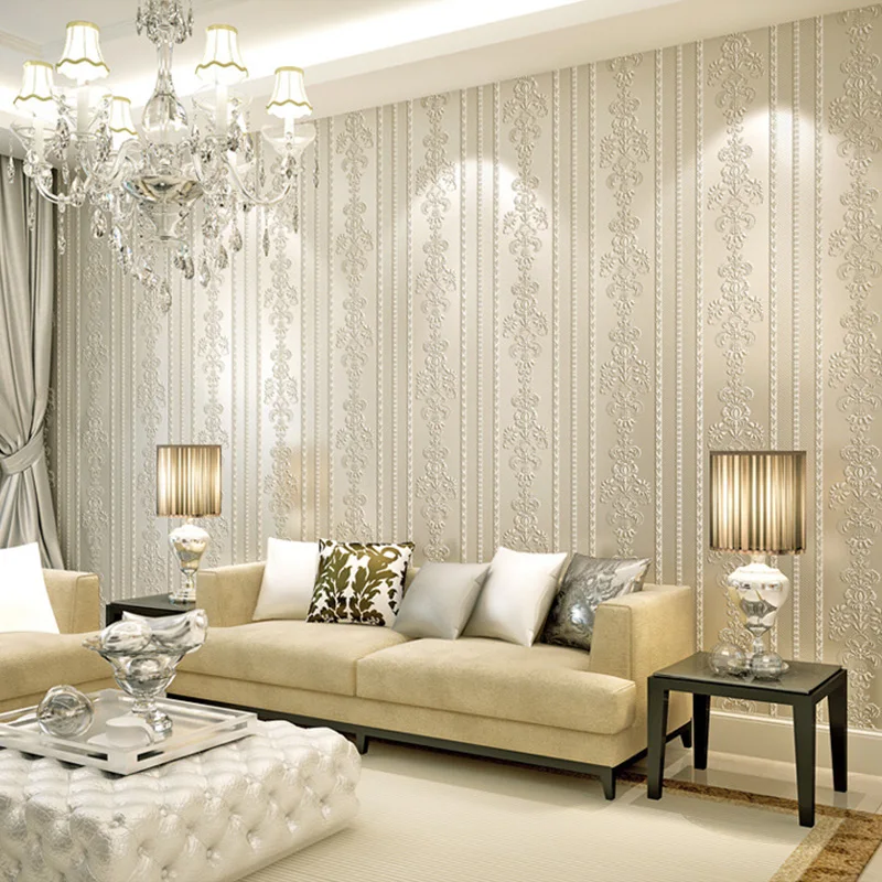 

Non woven fabric simple vertical stripe bedroom 3D Wallpaper European living room TV background wall paper Roll wallpaper W203