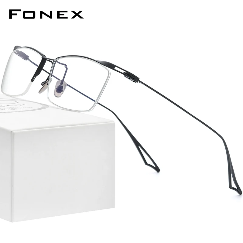 FONEX Titanium Glasses Men 2022 New Semi Rimless Square Prescription Eyeglasses Frame Half Optical Frame Eyewear ACT-Four