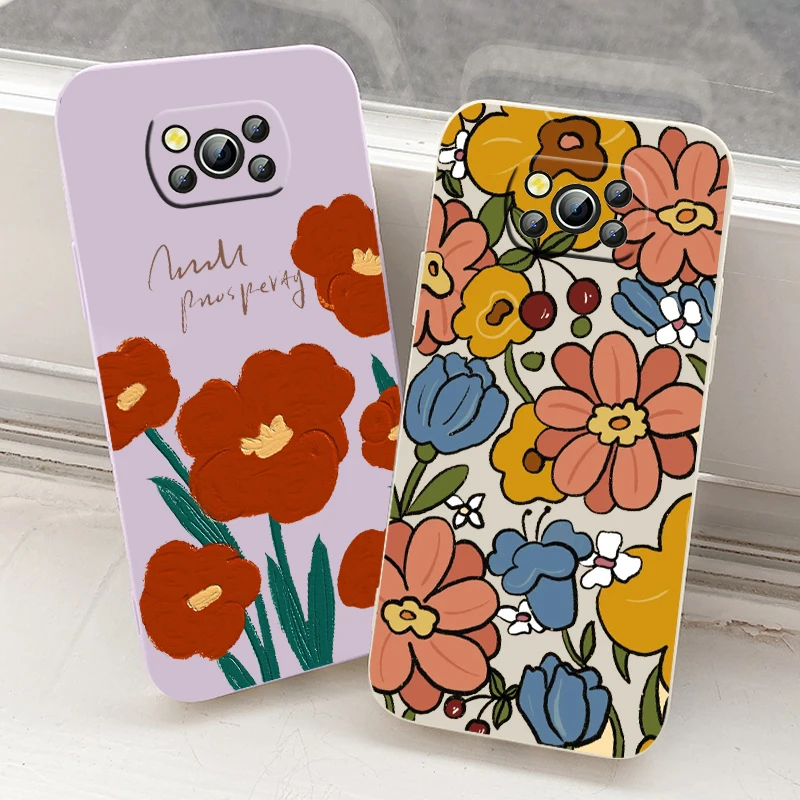 

Funny cute summer flowers Phone Case For Xiaomi Mi Poco X4 X3 C40 C31 C3 M4 M3 F4 F3 GT Pro NFC Soft Liquid Rope Cover