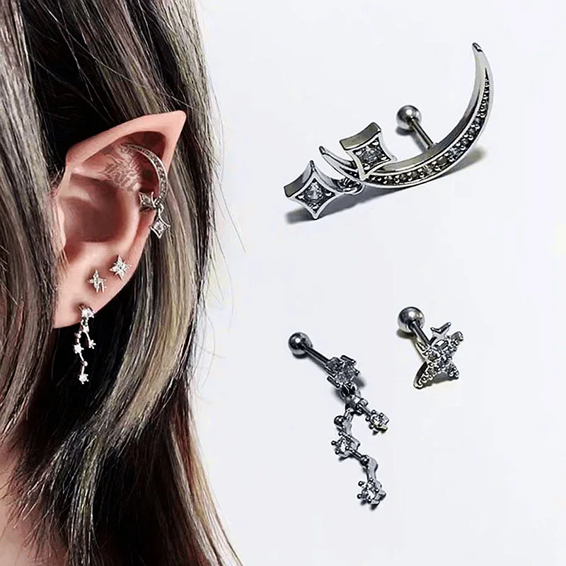 

Stainless Steel Zircon Stud Earrings Helix Pierc 16g Conch Cartilage Ear Rings Moon Star Piercing Earring 20g Mujer Enfashion