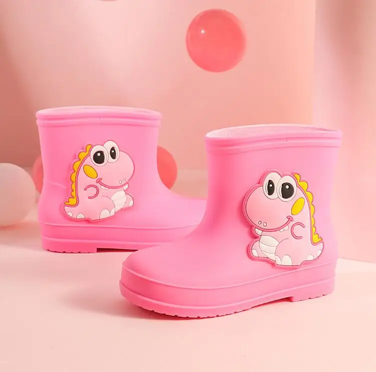 Детские Нескользящие резиновые сапоги теплые водонепроницаемые без застежки