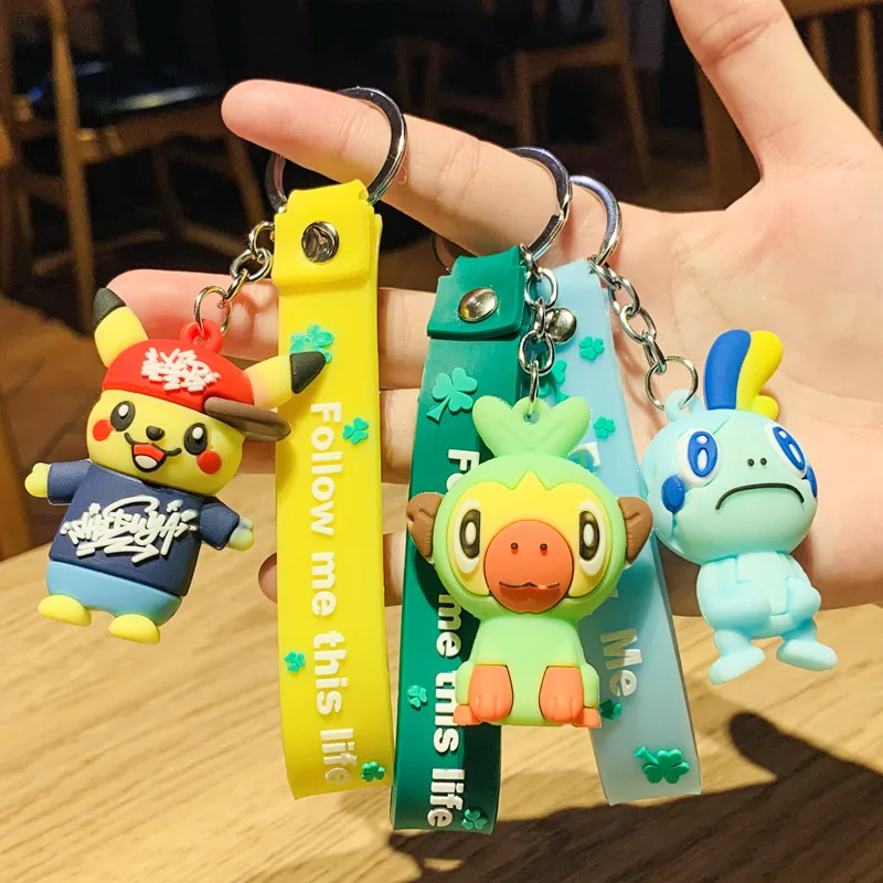 

New Pokemon Sword and Shield Scorbunny Sobble Grookey Psyduck Pikachu Anime Figure 3D Keychain Backpack Pendant Doll Toys Gifts