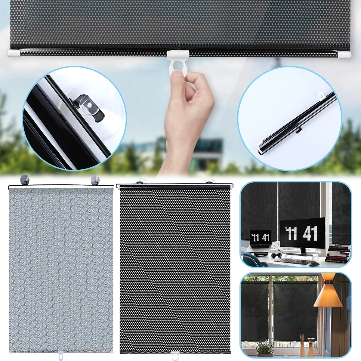 

Sunshade Roller Blinds with Suction Cup Sun Shade Window Curtains for Car Bedroom Kitchen Office Protection from UV Rays Glare