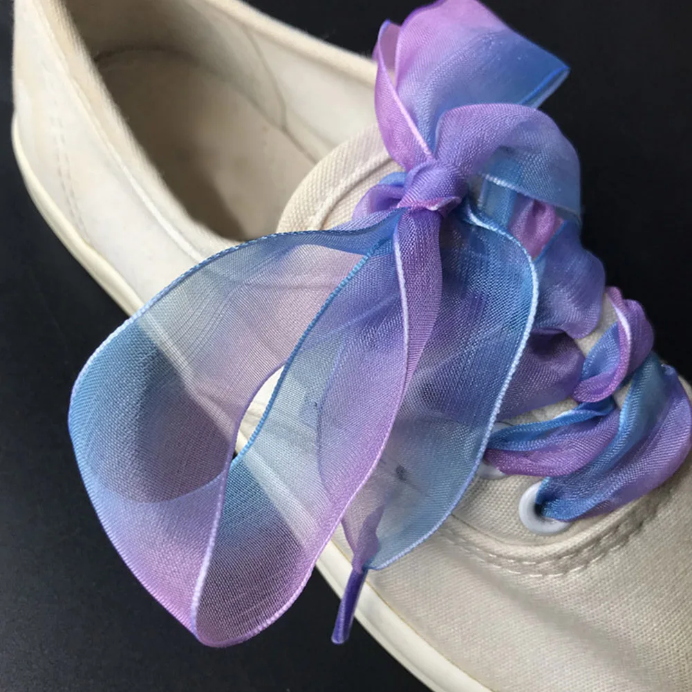 2.5cm Widen Chiffon Organza Gradient Color Shoelaces 70/80/90/100 Cm Length Bowknot Sneaker Sport Shoes White Shoes Laces