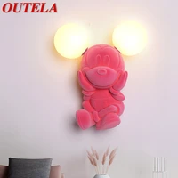 outela modern wall lamp resin creative pink mouse sconces light led cartoon romantic for decor childrens room home bedroom