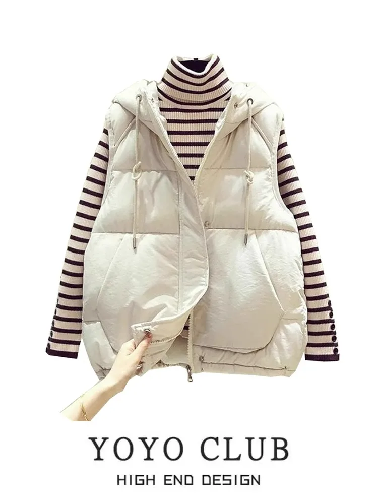 Скидка в торговом центре Большие размеры осенне-зимний пуховый жилет с капюшоном