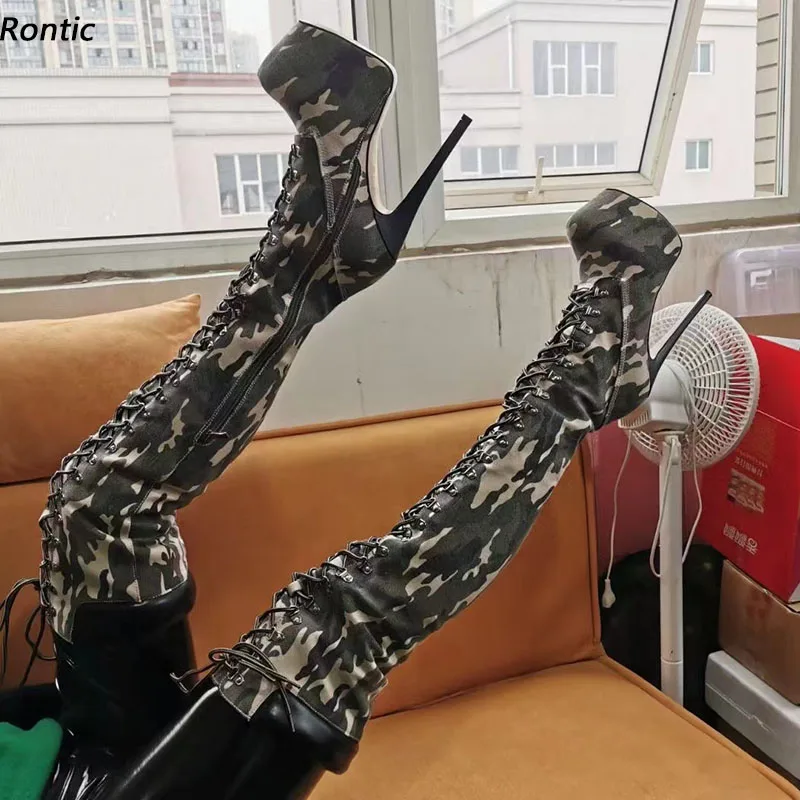 

Женские камуфляжные ботфорты на платформе, на молнии, с круглым носком, размеры 5-20