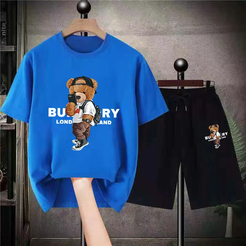 Men‘s Korean Bear T-Shirts Shorts Sets Mens Tees Suits Luxury Sports 2 Piece Outfit Fashion Streetwear Summer Quality Tracksuit
