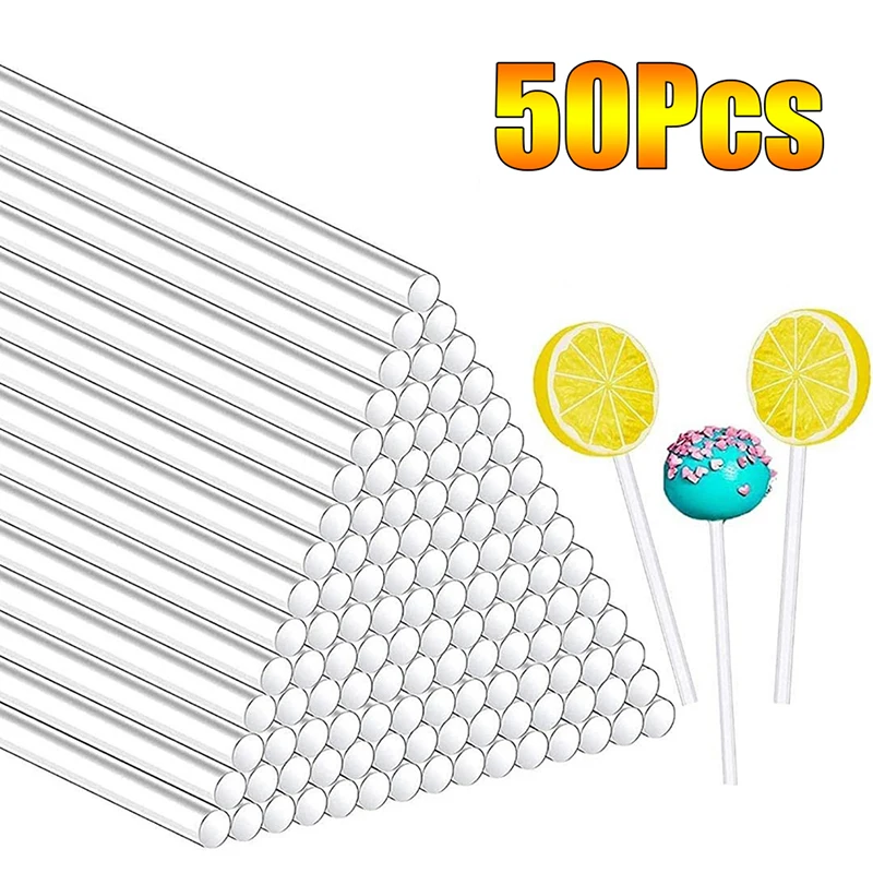 

50 Pcs Transparent Acrylic Sticks Reusable Cake Pops Stick For Making Lollipops Cake Pops Candy Dessert Chocolate