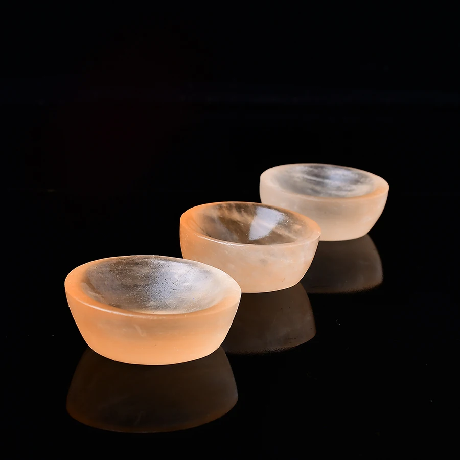 Натуральная оранжевая чаша из селенита ручная резная зарядная тарелка для