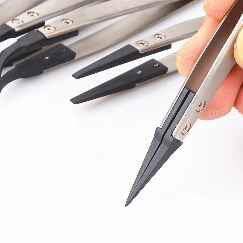 

8pcs High quality ESD Tweezers With Replaceable Tips Full Stainless Steel Body Carbon Fiber Conductive Plastic
