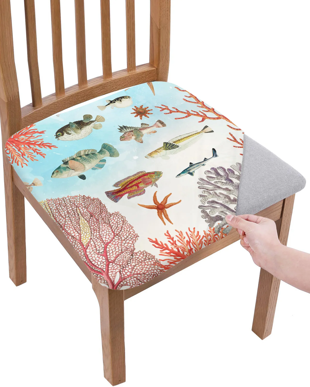 Underwater World Fish Coral Starfish Marine Life Ocean Elastic Seat Cover For Chair Slipcovers Home Chair Protector Chair Cover