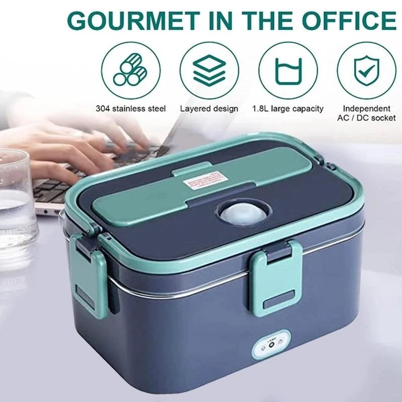 

2 In1 Home Car Electric Lunch Box Stainless Steel Food Heating Bento Box 12V 24V 110V 220V Food Heated Warmer Container Set