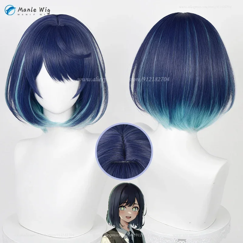 Аниме Косплей 34 см Короткий парик для косплея Akane Kurokawa Темно-синий градиентный