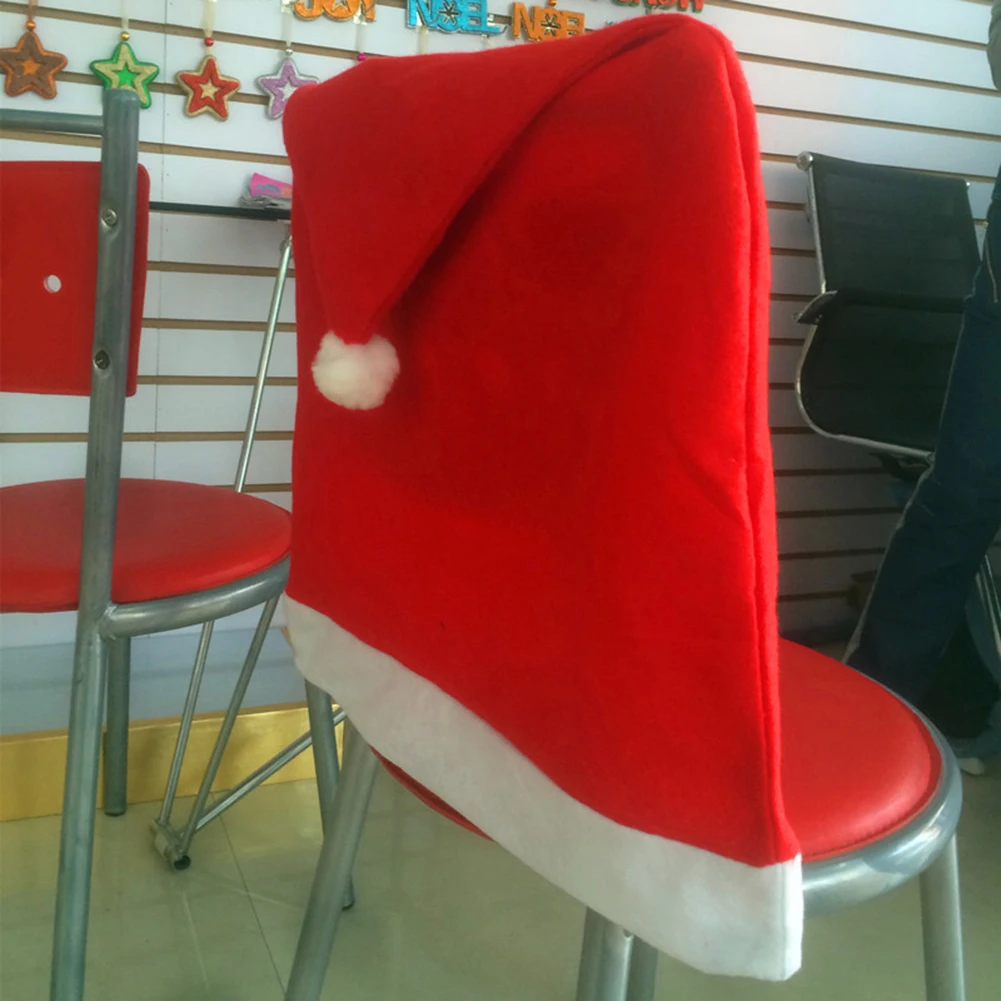 

Xmas Santa Hat Chair Back Cover Room Ornamental Non-Woven Art Desk Accessories