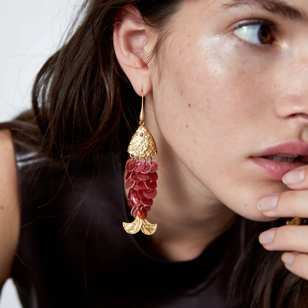

Retro Handwoven Shell Fish-shaped Tassel Earrings for Woman