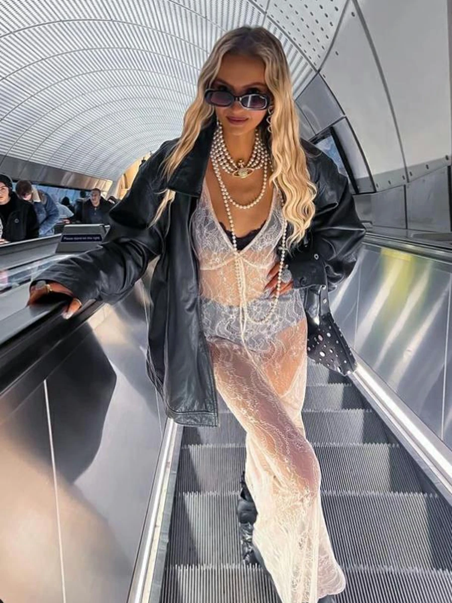 Женское кружевное Прозрачное платье макси винтажное облегающее без рукавов с